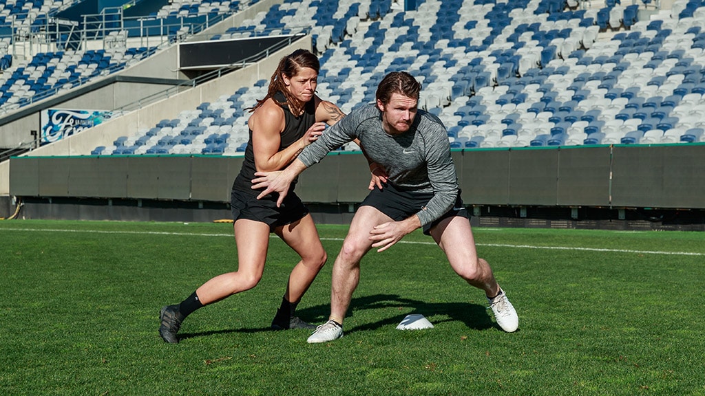 FitForFooty190219.jpg Geelong's Richelle Cranston and Patrick Dangerfield - AFL